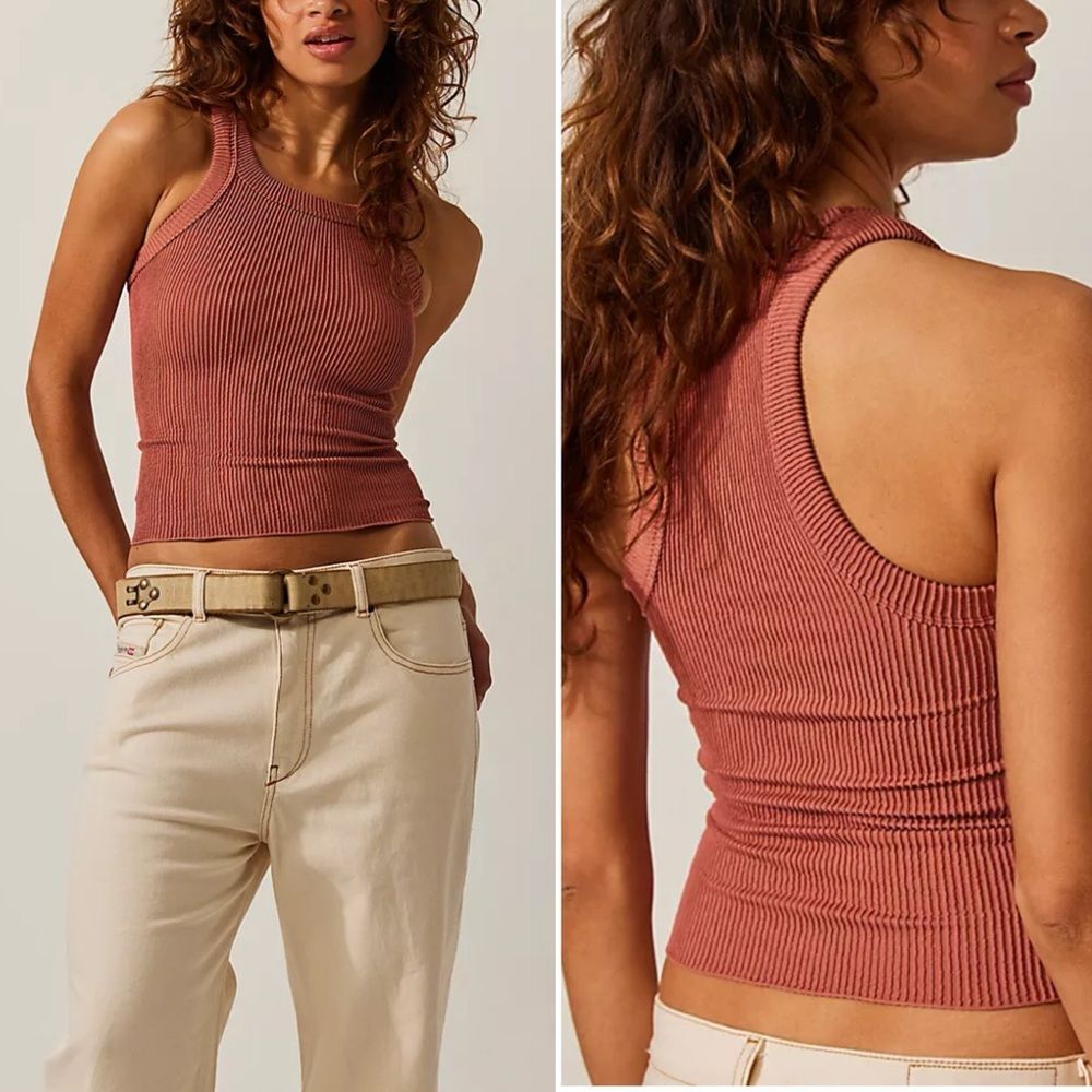 Free People Rust Ribbed Racerback Tank Top